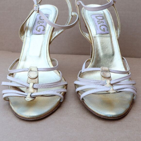 Dolce Gabbana Ankle Strap Heel Sandals Women's Size 6.5 Metallic Gold/Cream - Picture 4 of 10